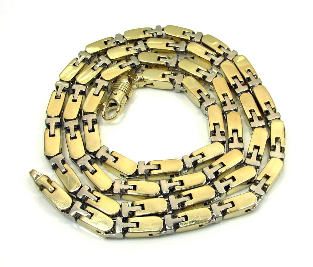 10k yellow and white gold fancy box bullet chain 30 inch 5.5mm