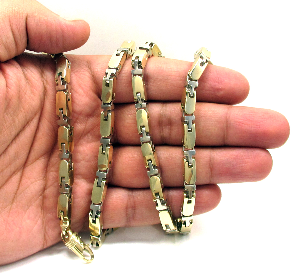 10k yellow and white gold fancy box bullet chain 30 inch 5.5mm - Image 5