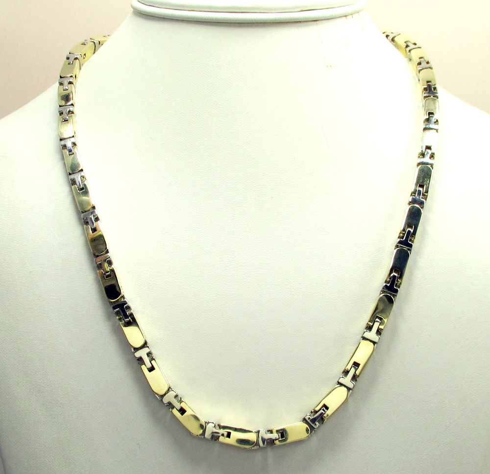 10k yellow and white gold fancy box bullet chain 30 inch 5.5mm