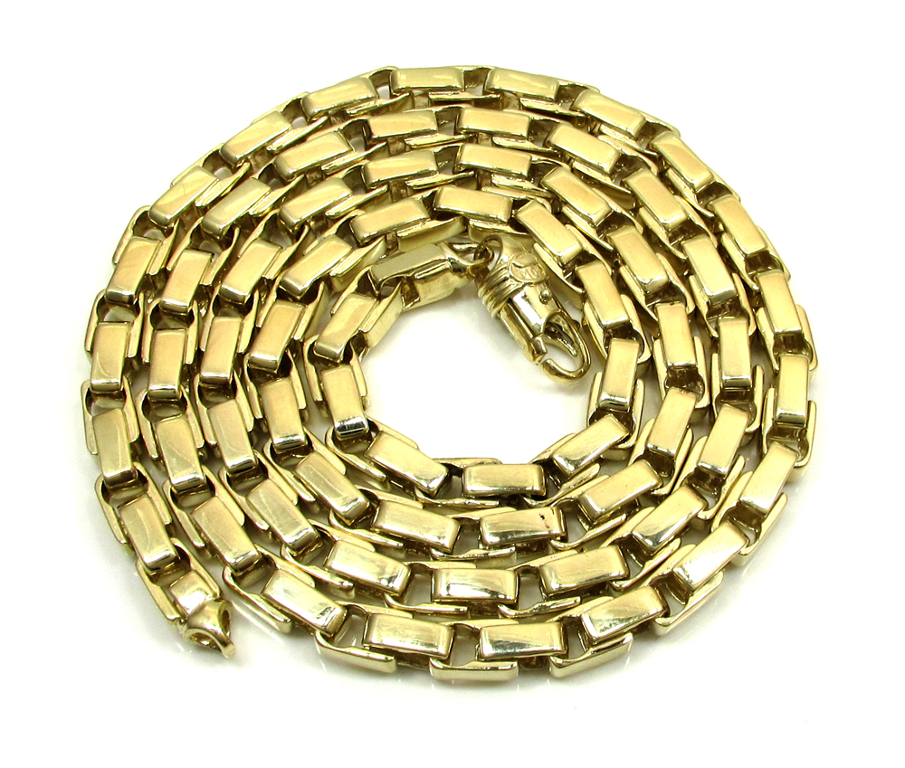 10k yellow gold fancy box bullet chain 30 inch 6mm