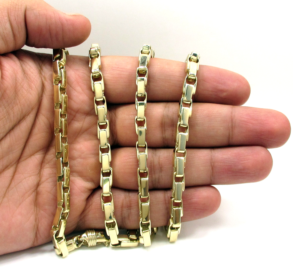 10k yellow gold fancy box bullet chain 30 inch 6mm