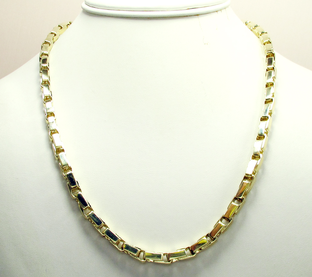 10k yellow gold fancy box bullet chain 30 inch 6mm