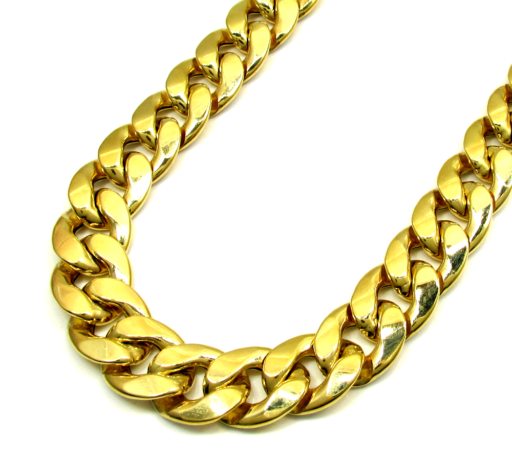 10k yellow gold one sided diamond cut cuban chain 28 inch 13.20mm - Image 2