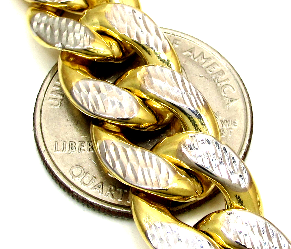 10k yellow gold one sided diamond cut cuban chain 28 inch 13.20mm 