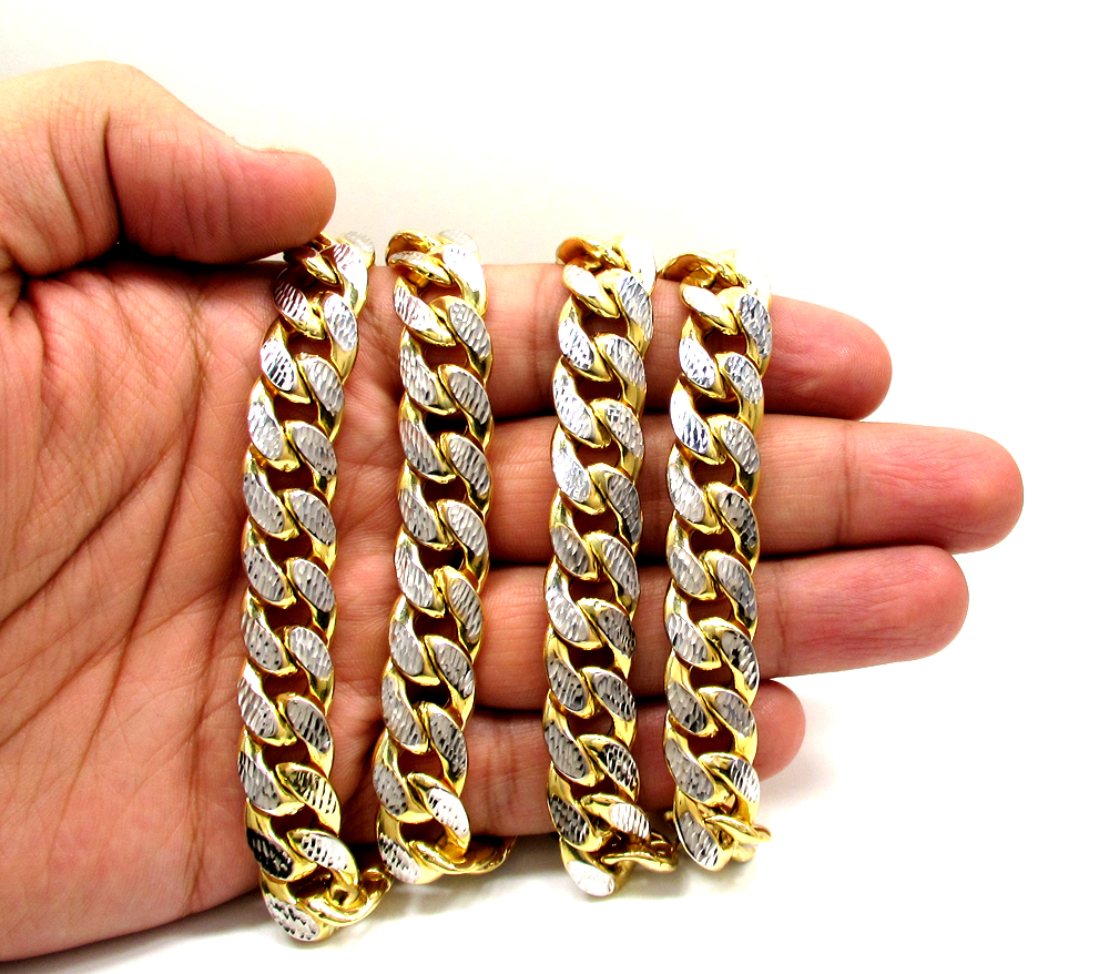 10k yellow gold one sided diamond cut cuban chain 28 inch 13.20mm 