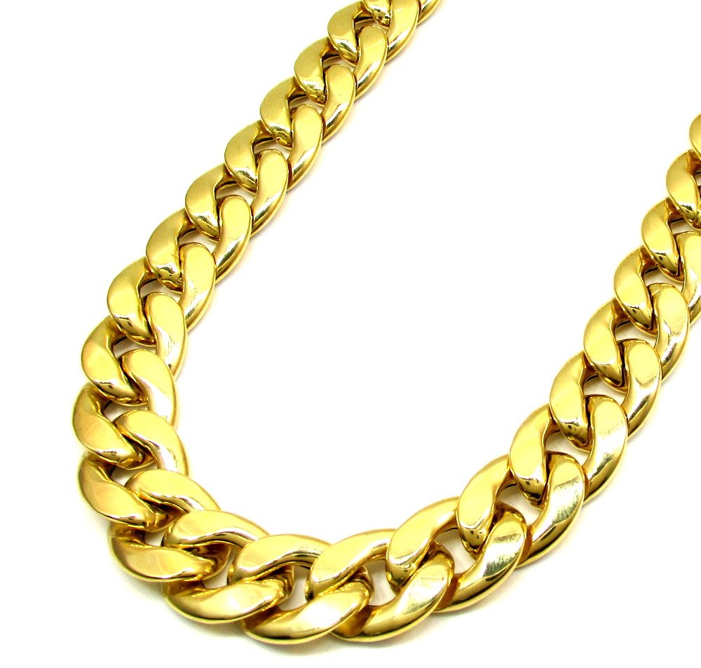 10k yellow gold one sided diamond cut cuban chain 28 inch 15.50mm 