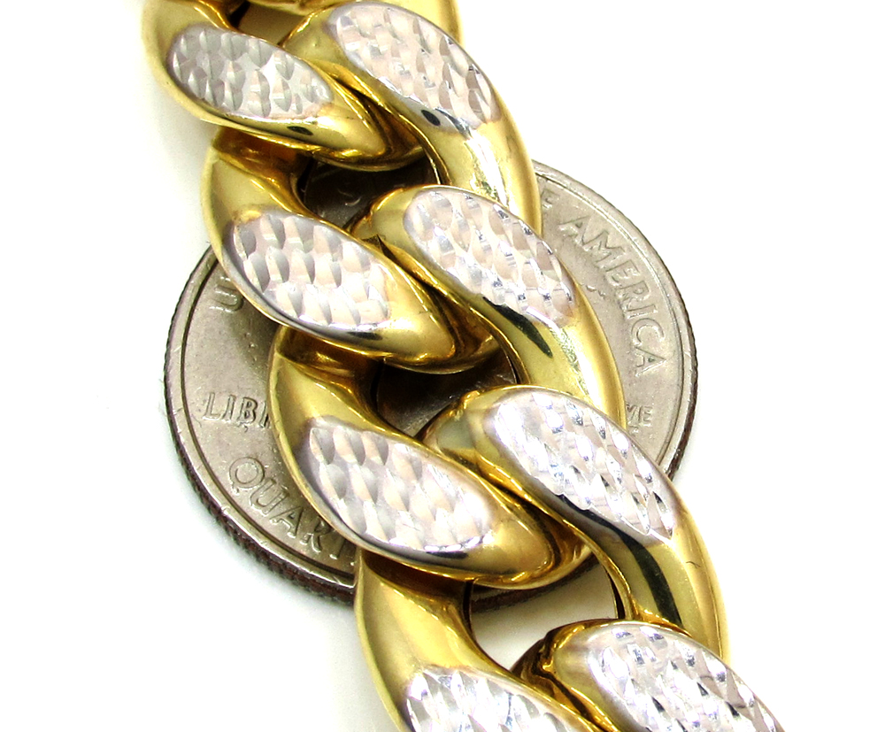 10k yellow gold one sided diamond cut cuban chain 28 inch 15.50mm 