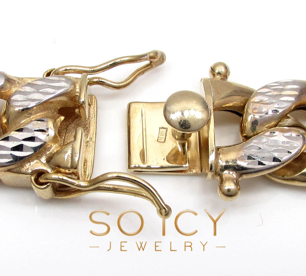 10k yellow gold one sided diamond cut cuban bracelet 9 inch 15mm 