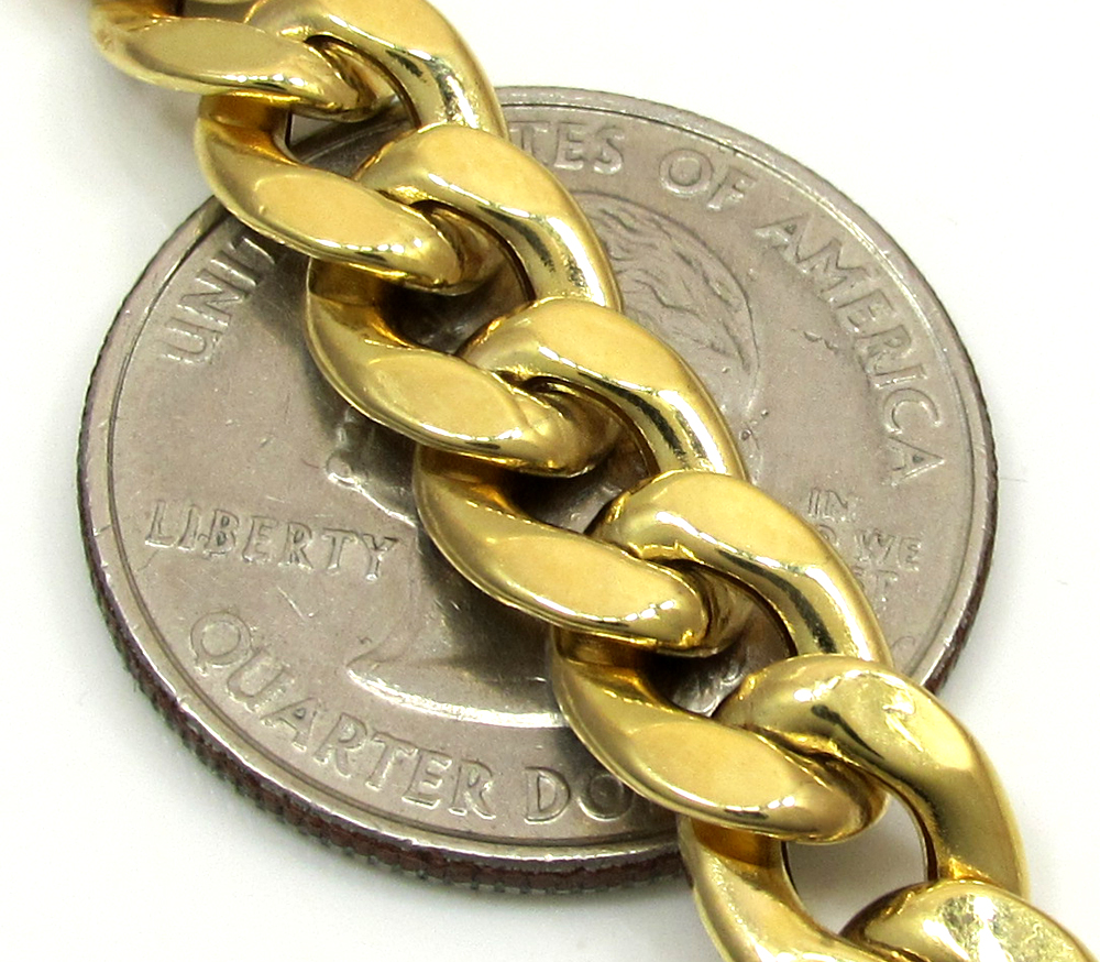 10k yellow gold one sided diamond cut cuban bracelet 9 inch 8.40mm 