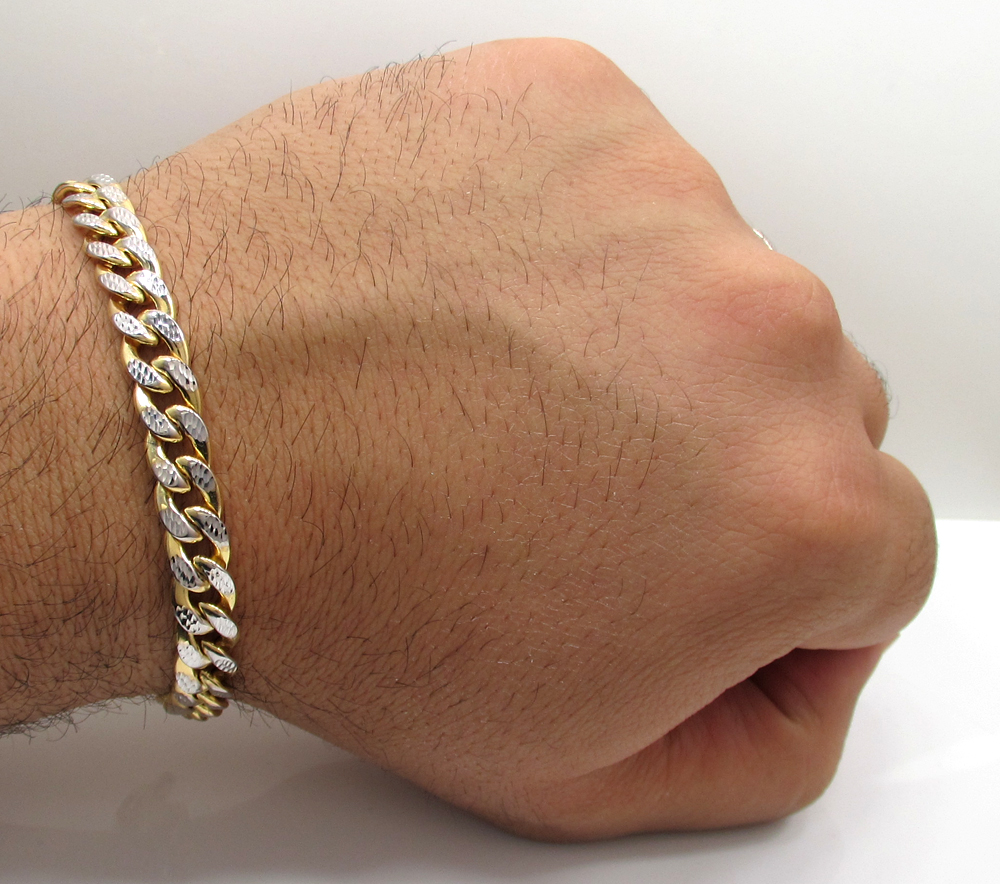 Buy 10k Yellow Gold One Sided Diamond Cut Cuban Bracelet 9 Inch 8.40mm ...