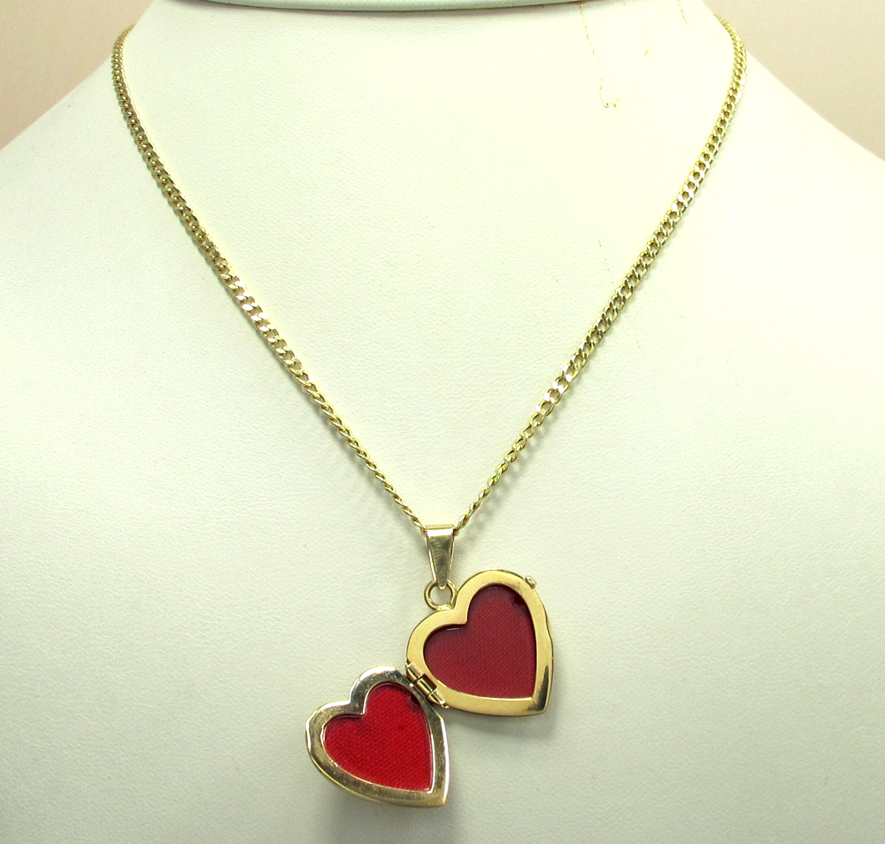 14k yellow gold picture heart locket pendant 