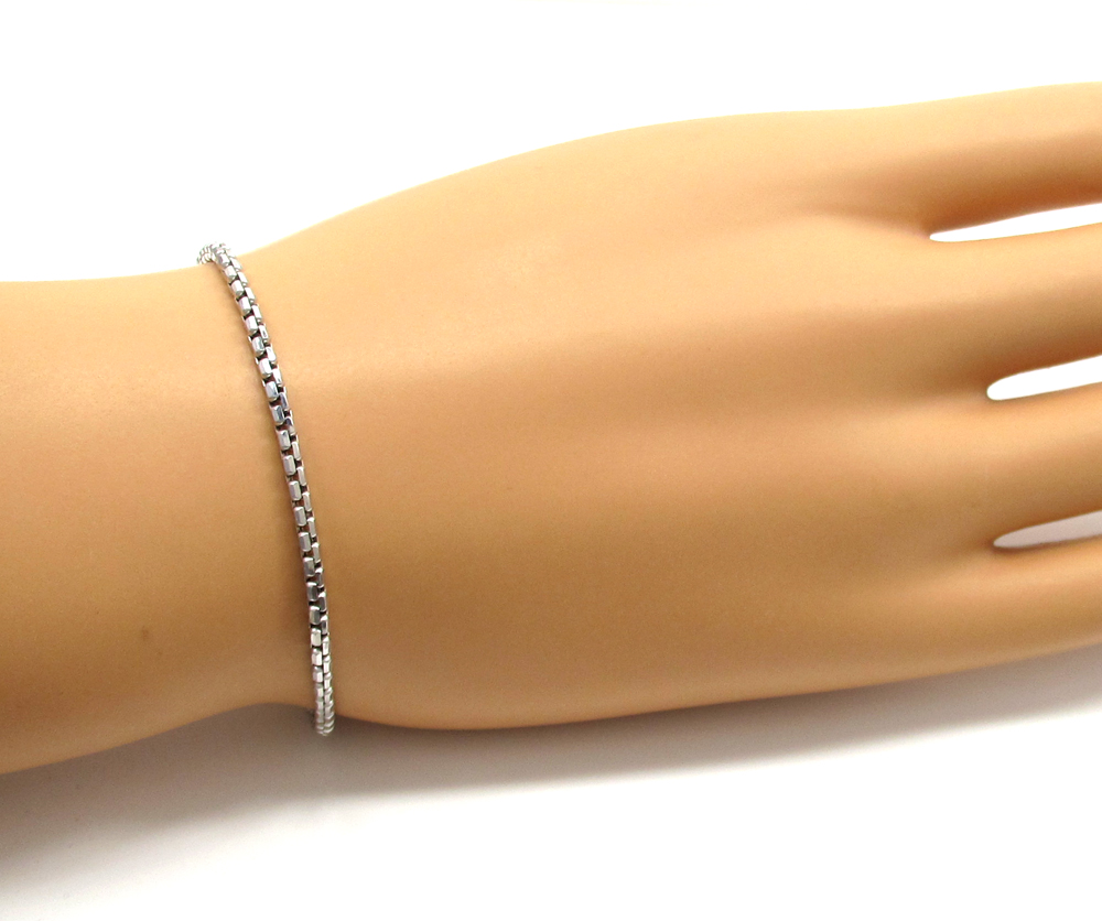 Ladies 14k white gold box link bracelet 7.25 inch 2.2mm