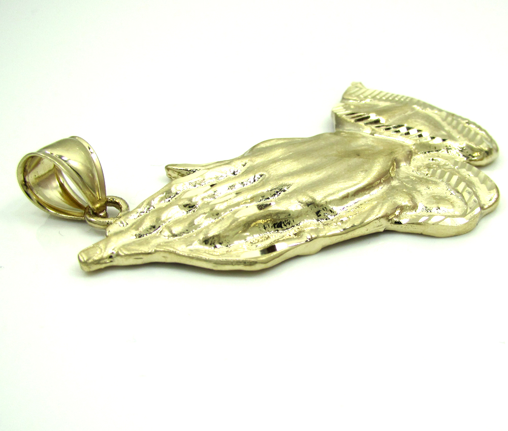 Mens 10k yellow gold large praying hands pendant - Image 2
