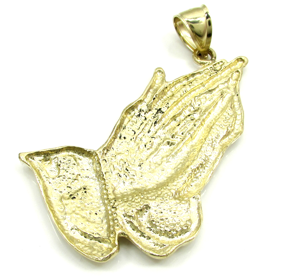 Mens 10k yellow gold large praying hands pendant - Image 3
