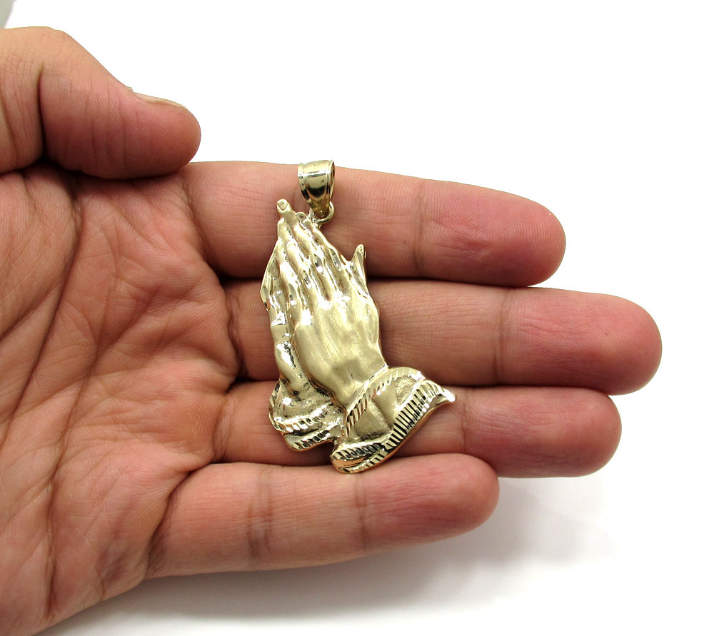 Mens 10k yellow gold large praying hands pendant - Image 4