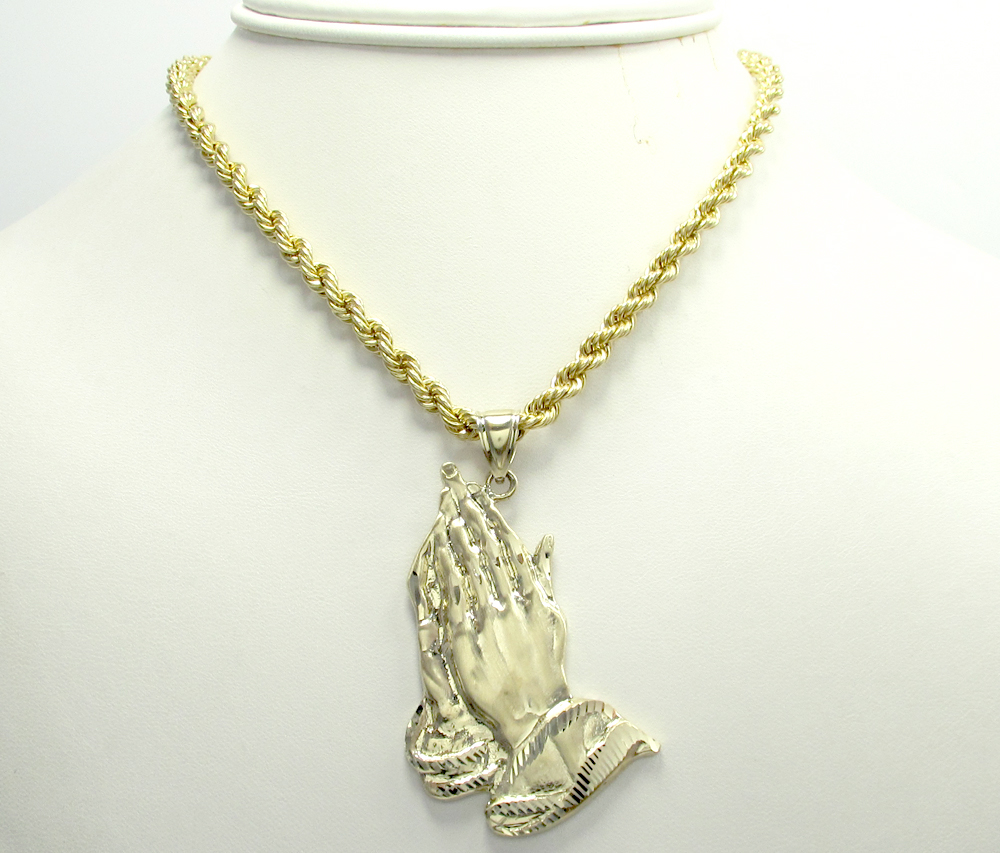 Mens 10k yellow gold large praying hands pendant - Image 5