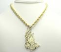 Mens 10k yellow gold large praying hands pendant