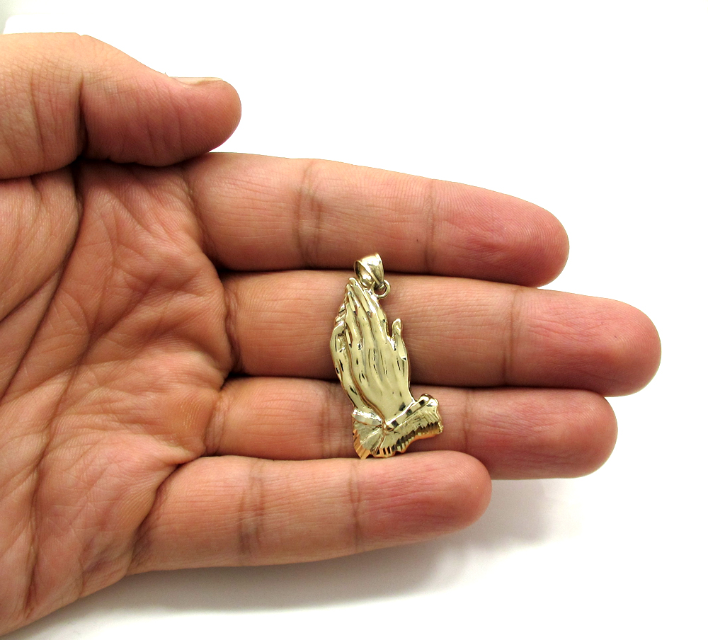 10k mini yellow gold praying hands pendant - Image 3