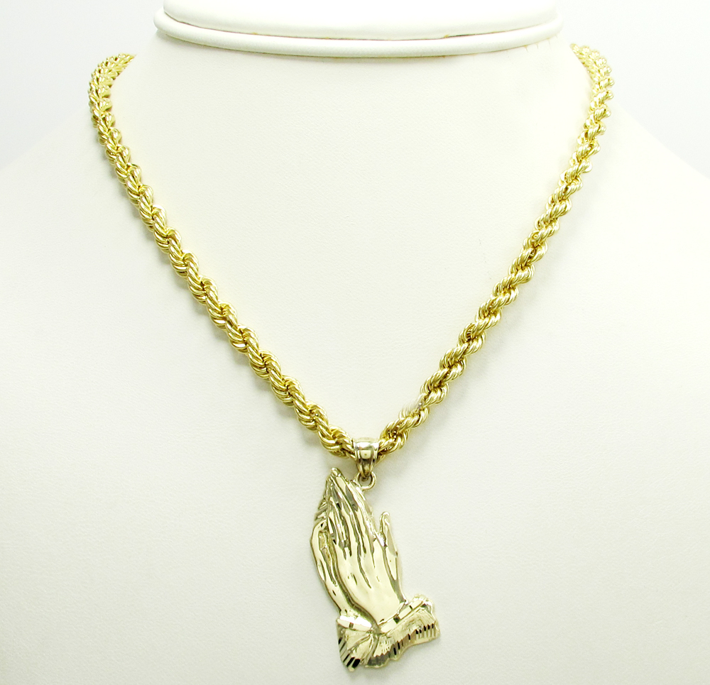 10k mini yellow gold praying hands pendant