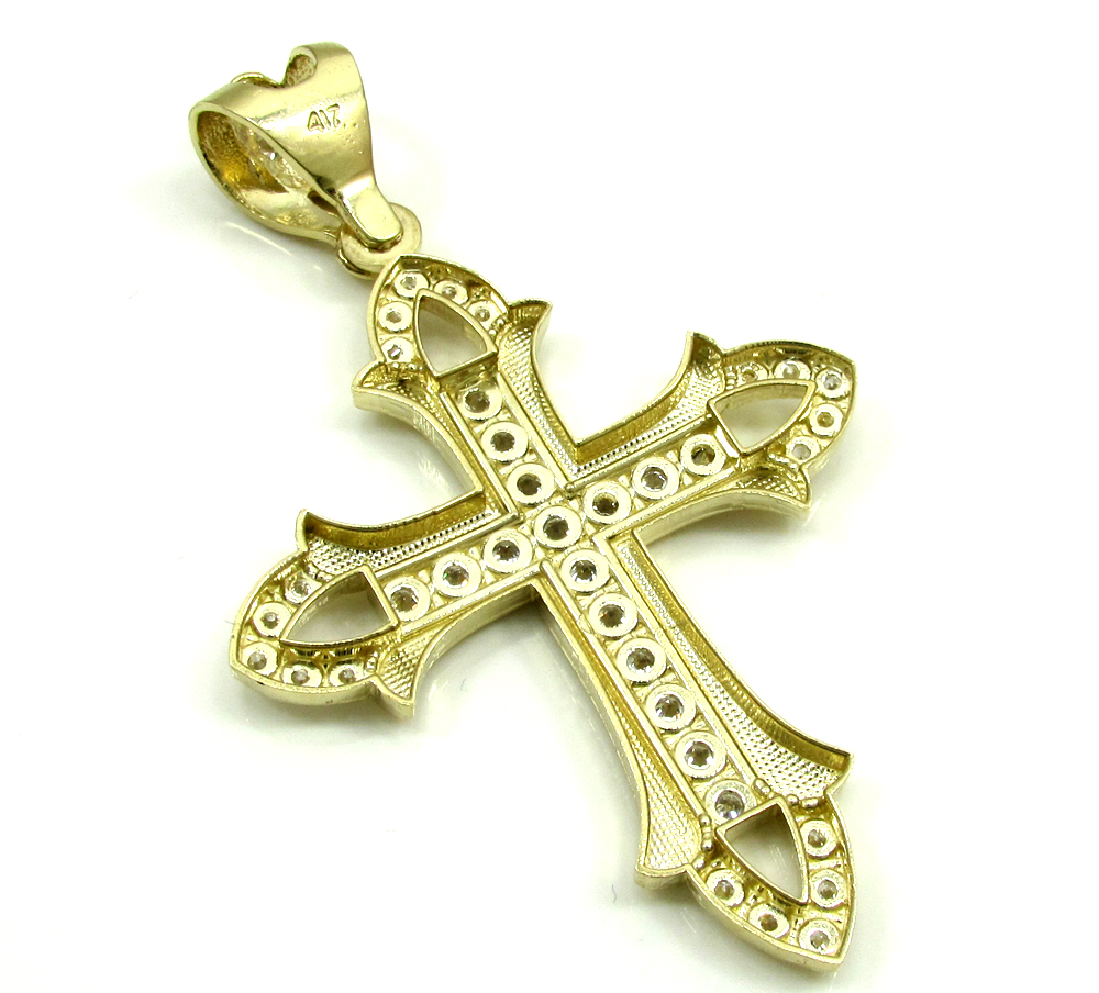 Mens medium 10k yellow gold cz cross pendant 1.25ct - Image 2