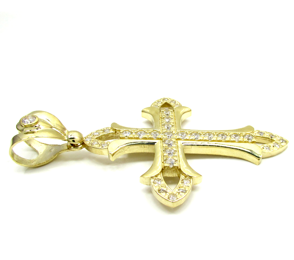 Mens medium 10k yellow gold cz cross pendant 1.25ct - Image 3