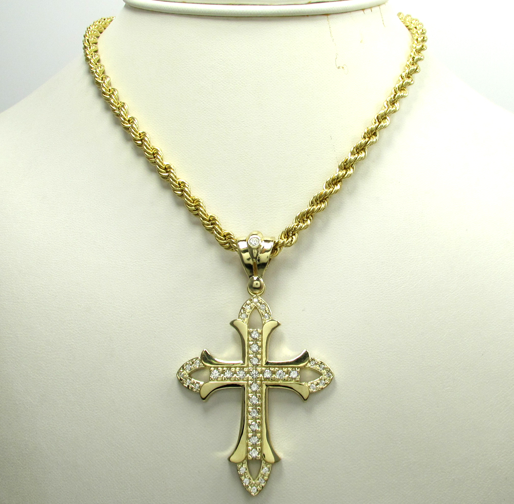 Mens medium 10k yellow gold cz cross pendant 1.25ct - Image 5