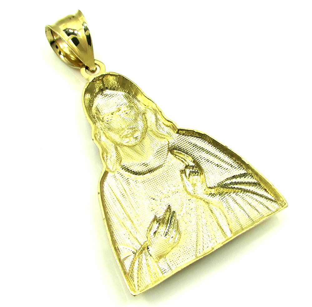 Mens 10k two tone jesus heart pendant