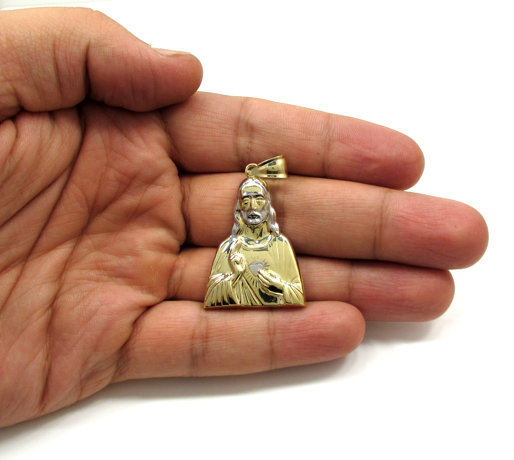 Mens 10k two tone jesus heart pendant