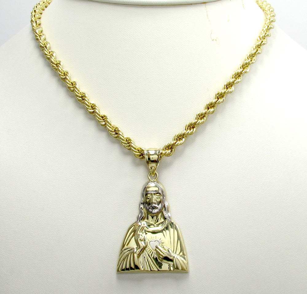 Mens 10k two tone jesus heart pendant