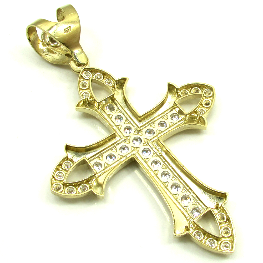 Mens large 10k yellow gold cz cross pendant 1.50ct - Image 3