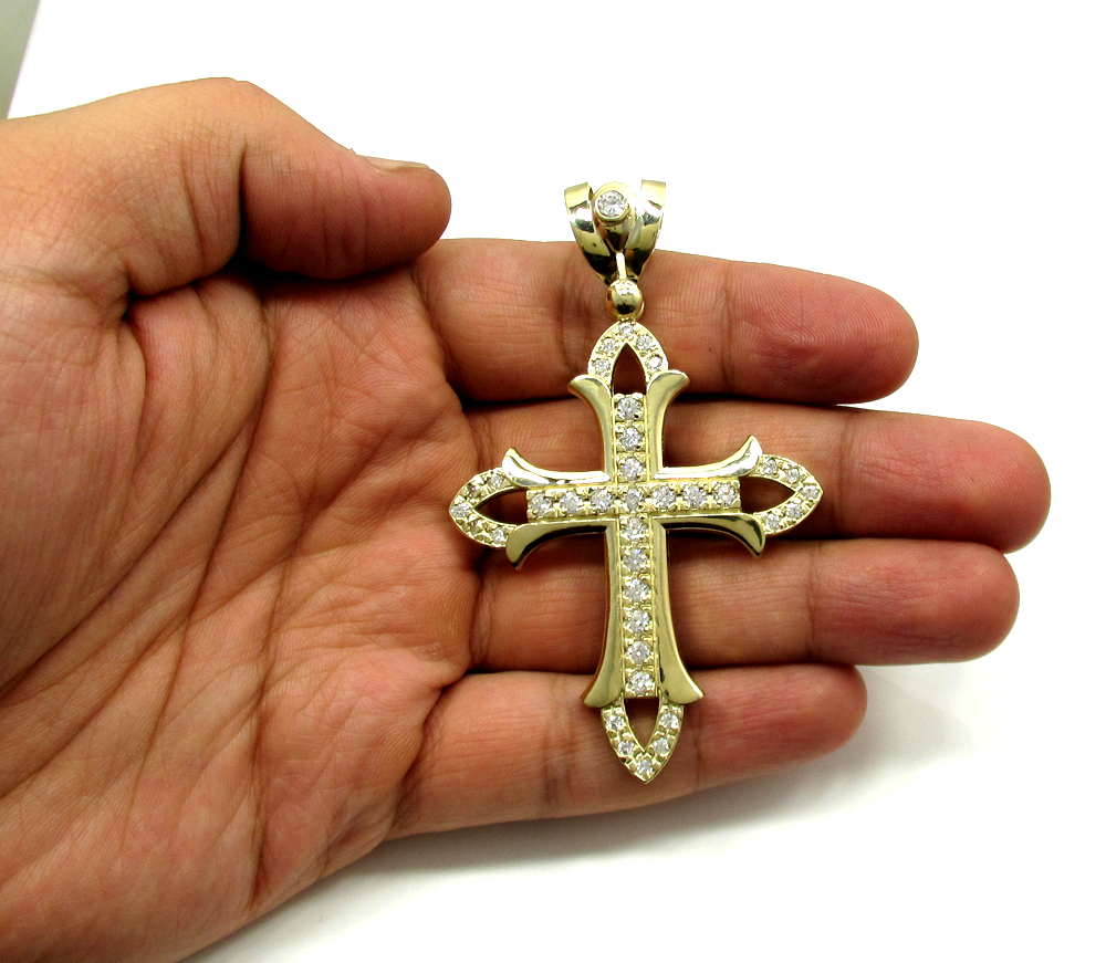 Mens large 10k yellow gold cz cross pendant 1.50ct - Image 4