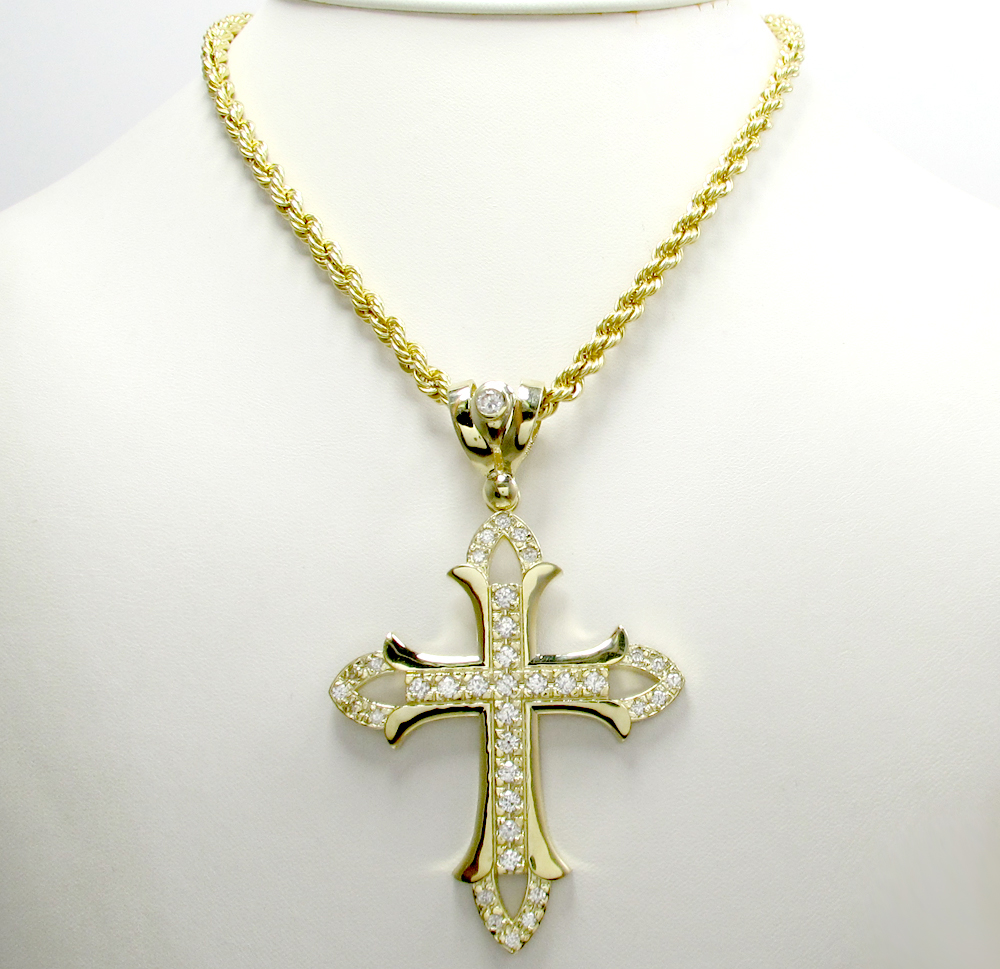 Mens large 10k yellow gold cz cross pendant 1.50ct - Image 5