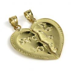 10k yellow gold  2 in 1 i love you heart pendants 