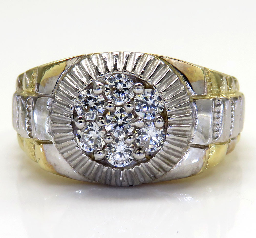 14k two tone small cz presidential ring 0.45ct