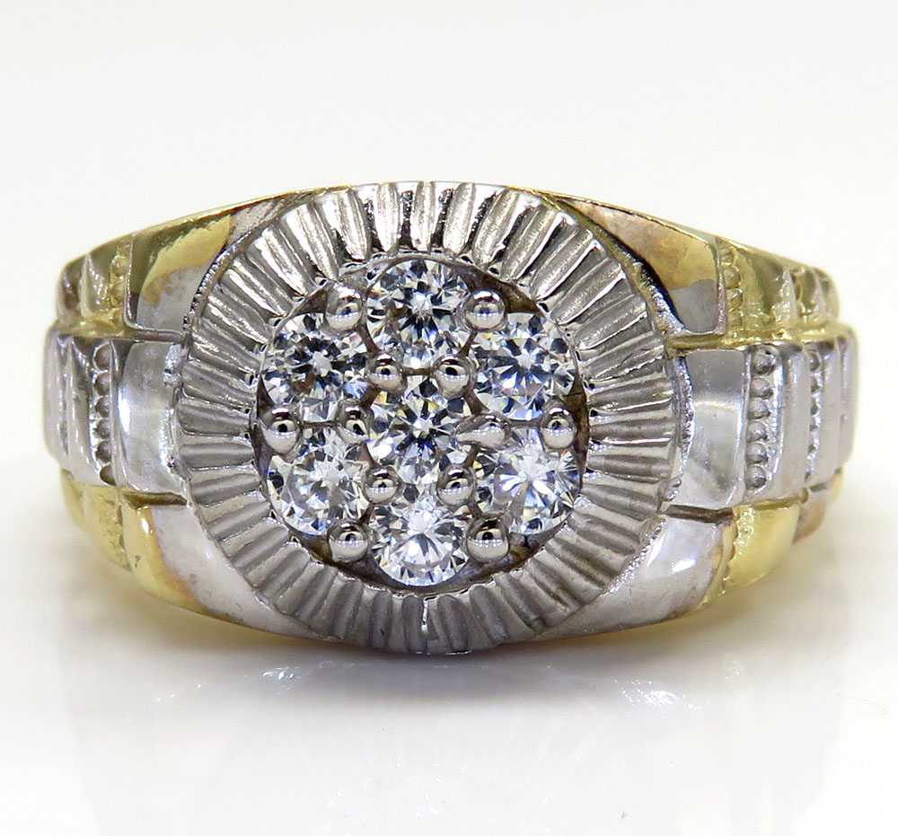 14k two tone small cz presidential ring 0.45ct