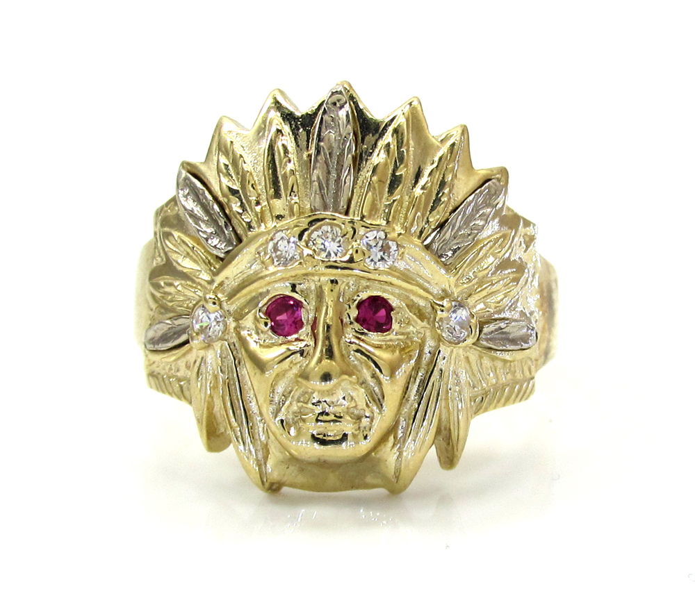 Mens 10k two tone indian chief cz head ring 0.35ct - Image 2