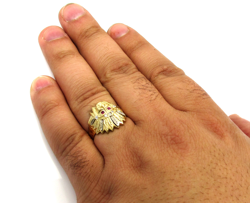 Mens 10k two tone indian chief cz head ring 0.35ct - Image 5
