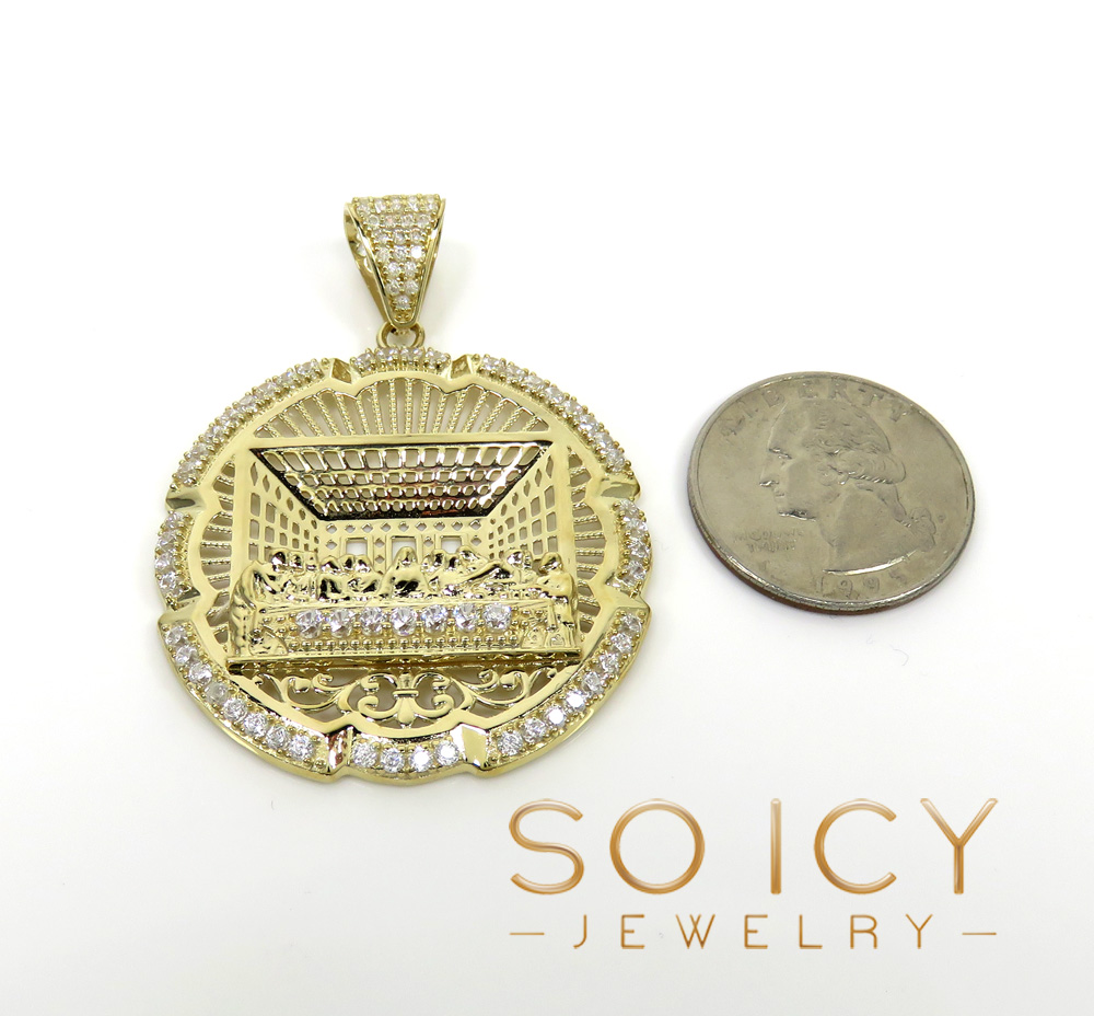 10k yellow gold two tone cz medium jesus apostles last supper pendant 4.00ct - Image 2
