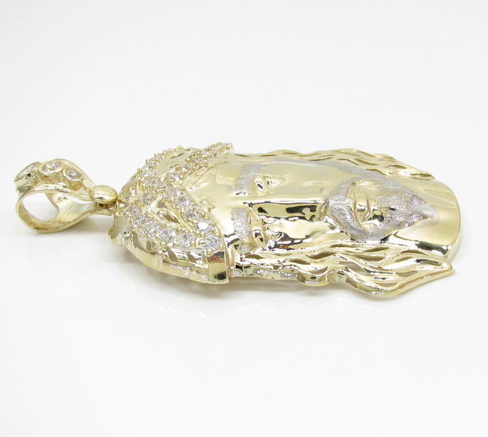 Mens 10k two tone cz medium jesus head pendant 3.00ct