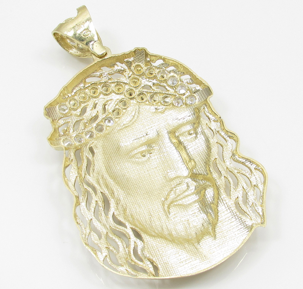Mens 10k two tone cz medium jesus head pendant 3.00ct