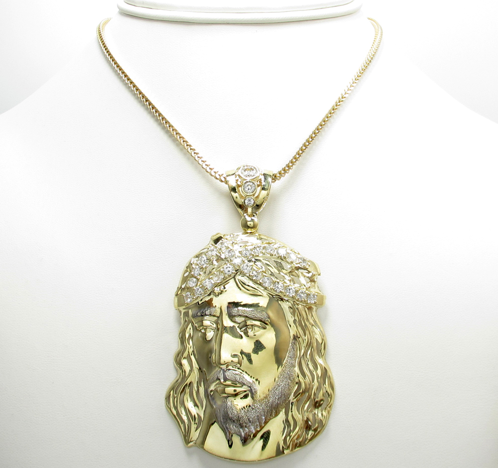 Mens 10k two tone cz medium jesus head pendant 3.00ct