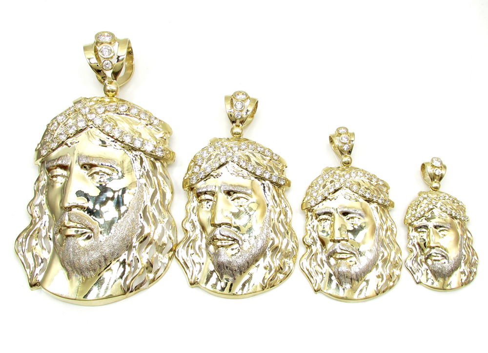 Mens 10k two tone cz medium jesus head pendant 3.00ct