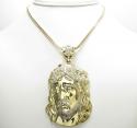 Mens 10k two tone cz medium jesus head pendant 3.00ct