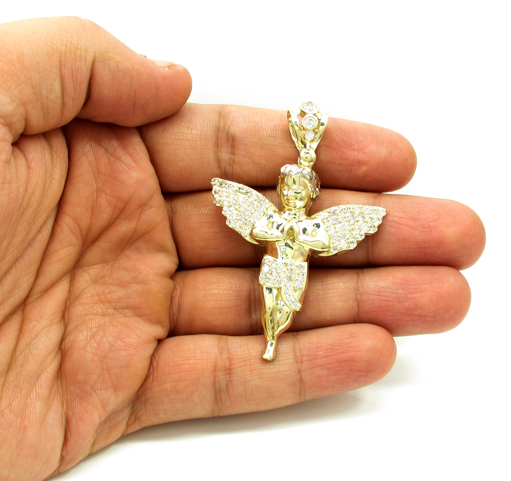 10k yellow gold medium baby cherub angel pendant 3.00ct - Image 4