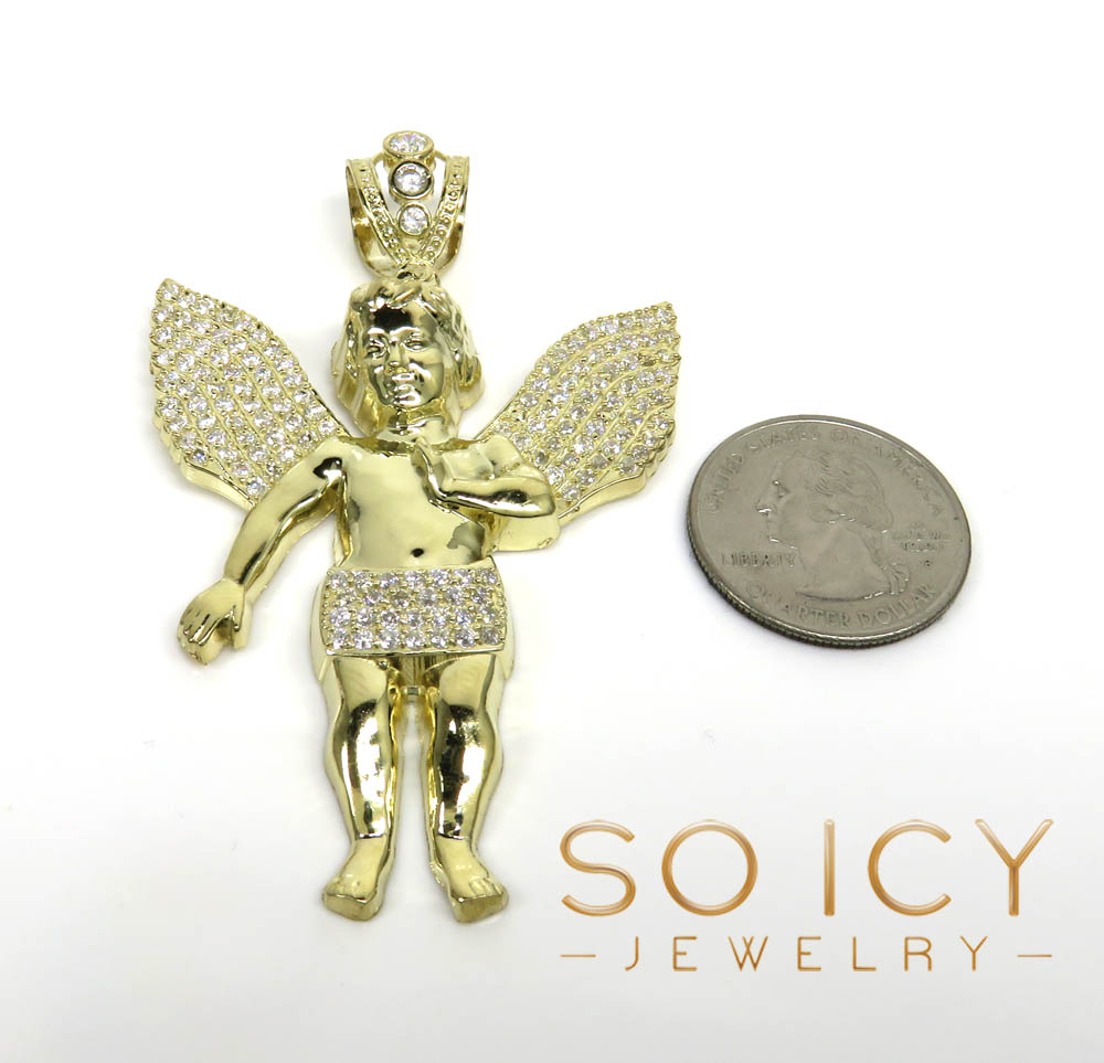 10k yellow gold medium baby cherub pendant 3.15ct