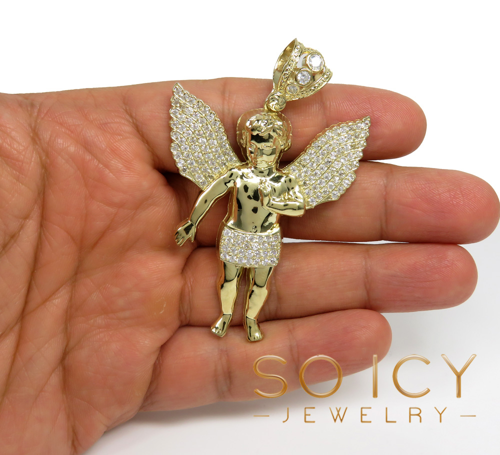 10k yellow gold medium baby cherub pendant 3.15ct - Image 5