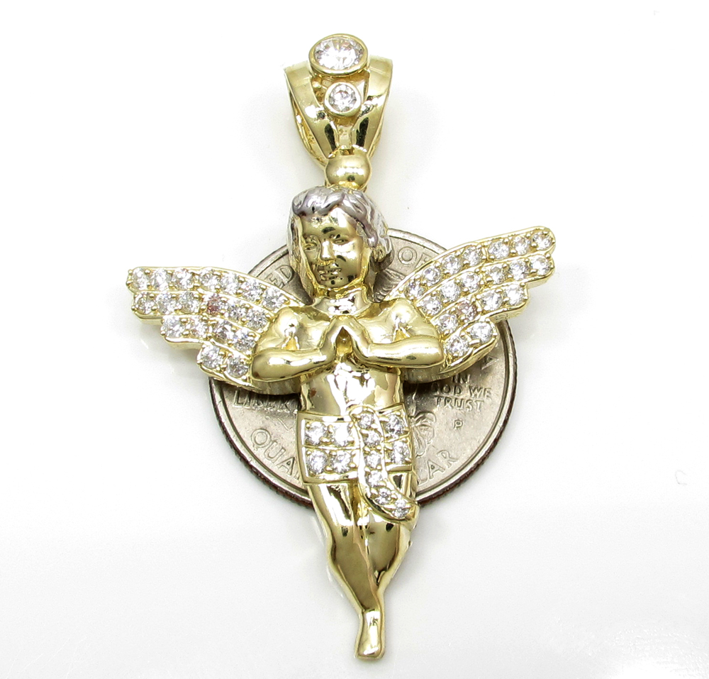 10k yellow gold small baby cherub angel pendant 2.50ct