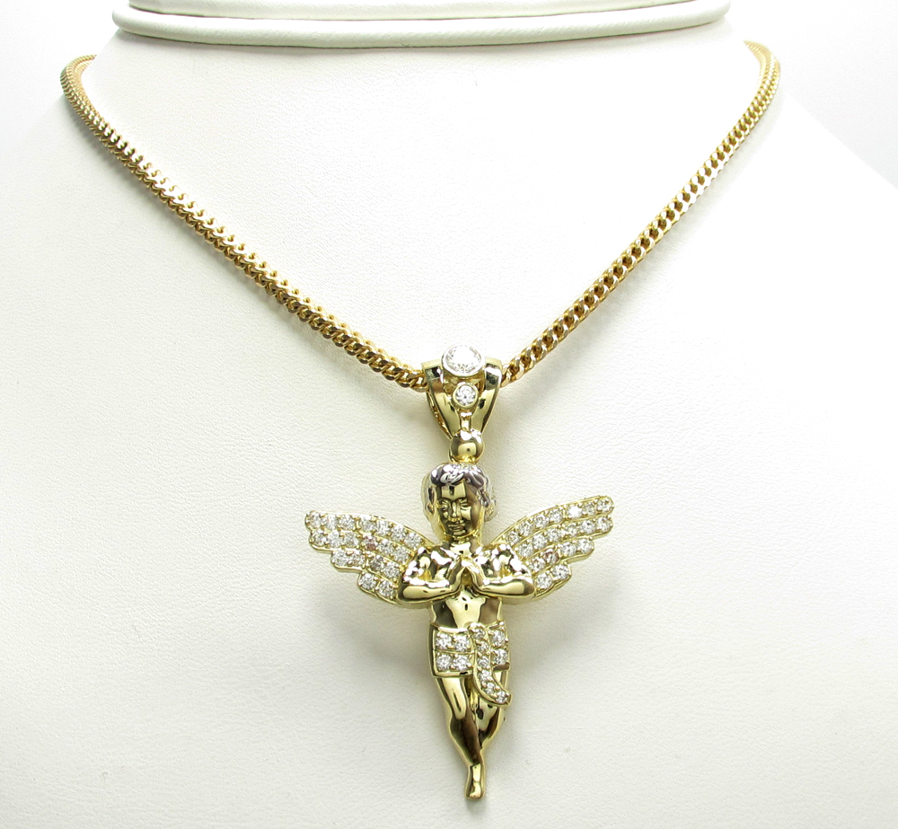 10k yellow gold small baby cherub angel pendant 2.50ct