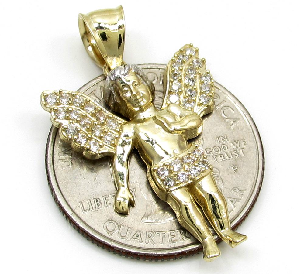 10k yellow gold small baby cherub angel pendant 1.50ct - Image 3