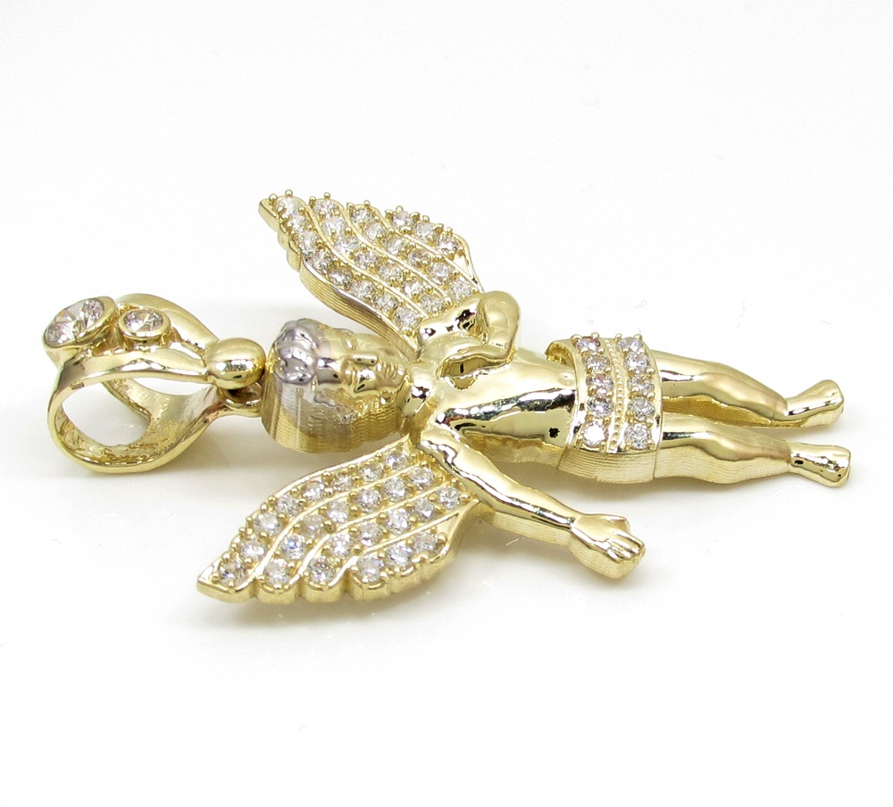 10k yellow gold small baby cherub angel pendant 2.50ct